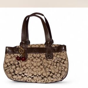 Coach Brown and Tan Signature Shoulder Bag